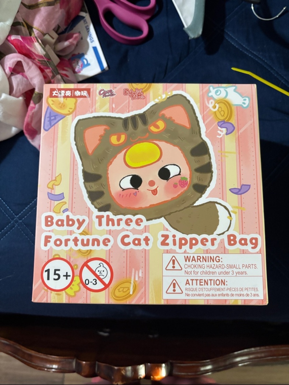 Baby Three Fortune Cat Zipper Bag - Pink